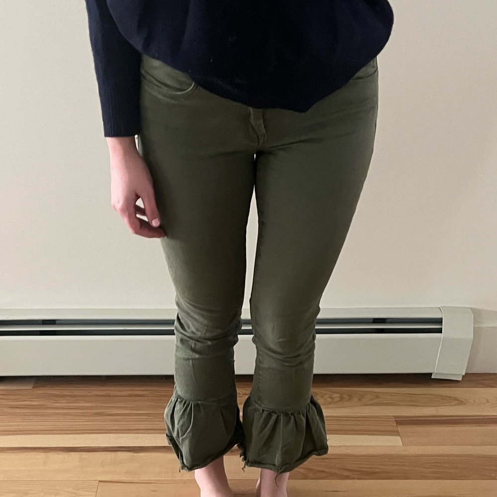 BLANKNYC Reade Crop Ruffle Flare Jean in Green